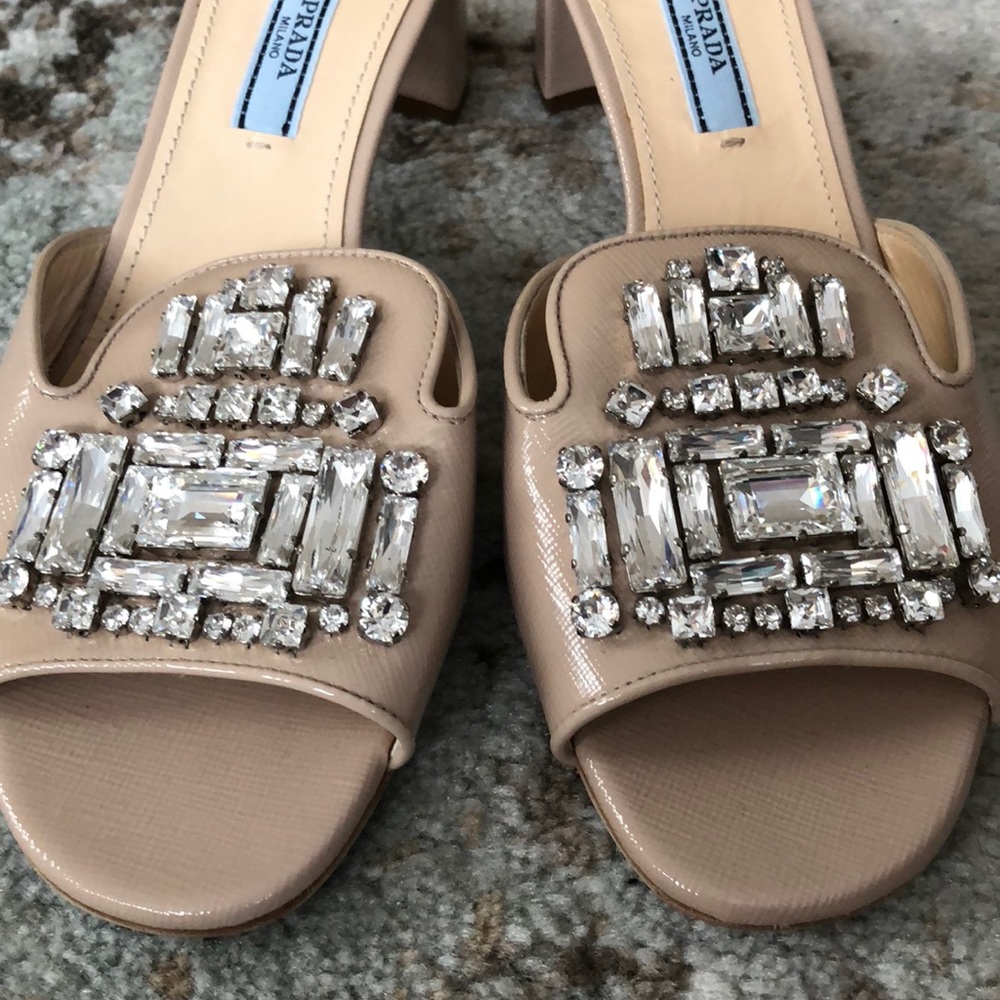Prada Nude Jeweled Slide Sandals - Picture 3 of 8